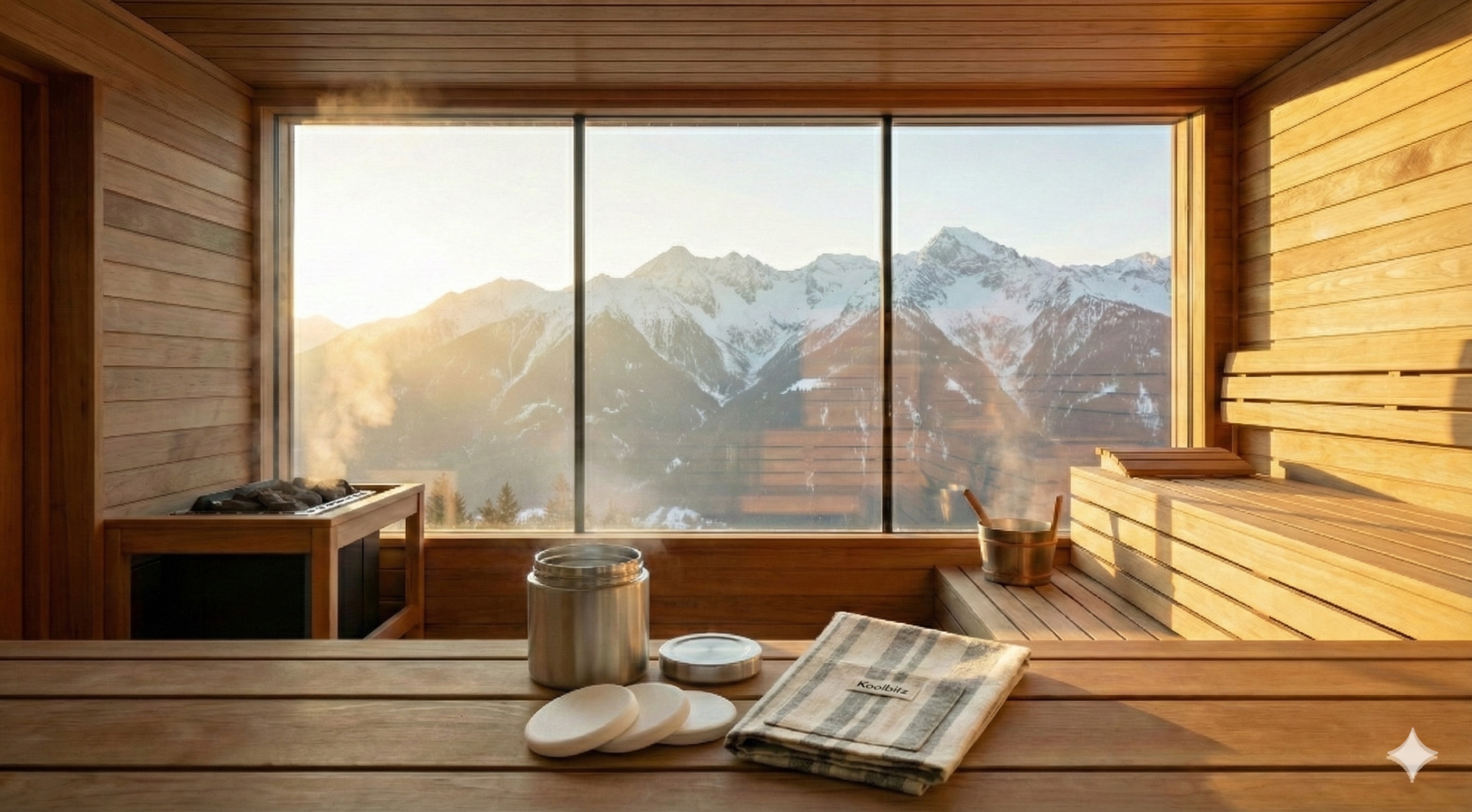 Luxuriöse Sauna mit Panoramablick auf die Alpen
