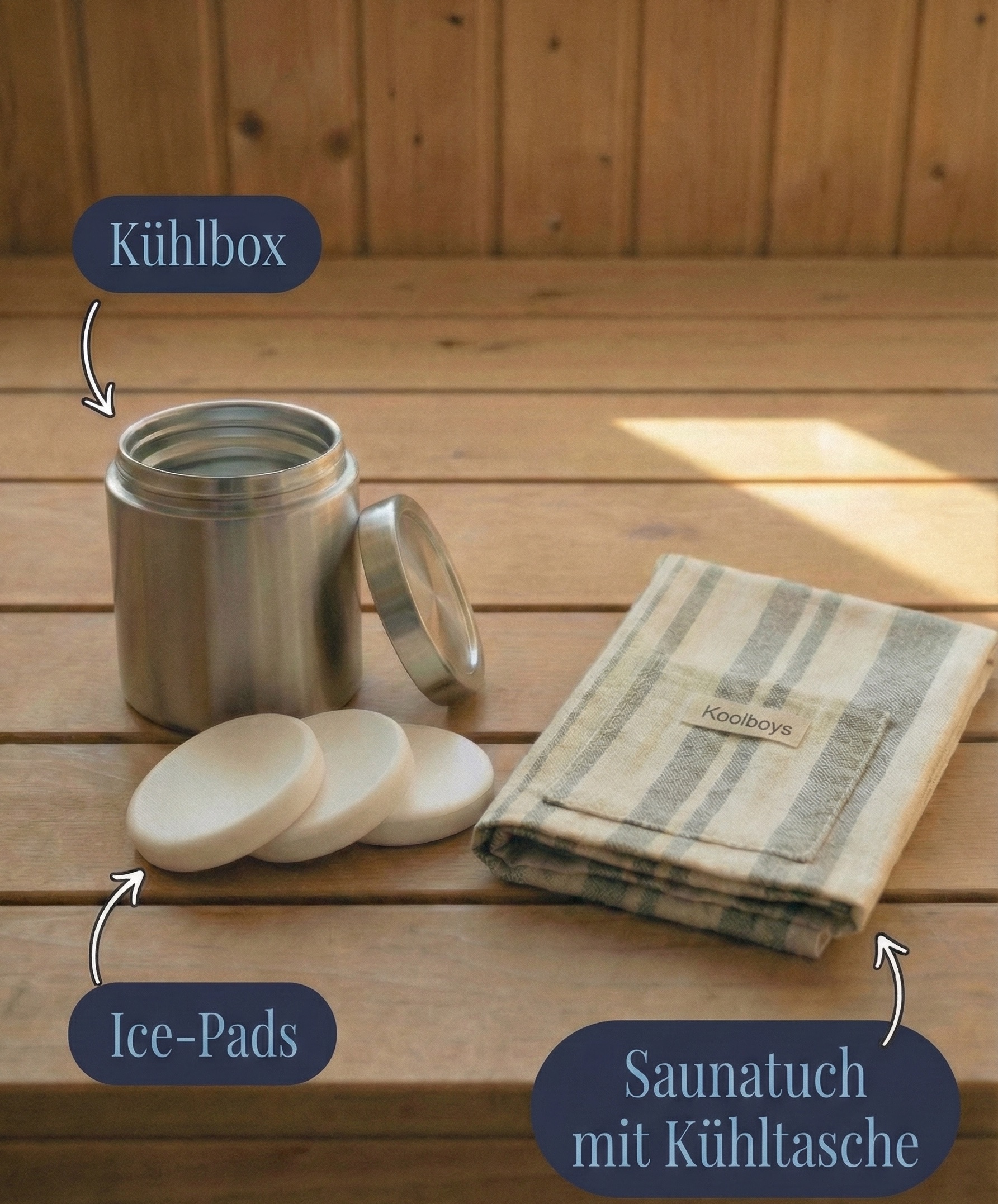 Koolboys Sauna Handtuch mit Kühlpack und Kühlbox